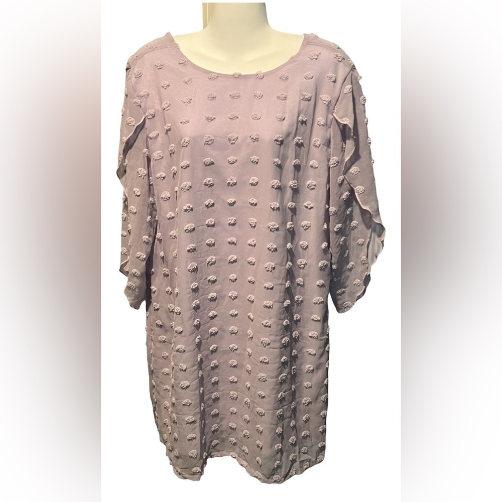 Belongsci Women’s Lavender Slit Sheer Sleeve Dot Above the Knee Dress